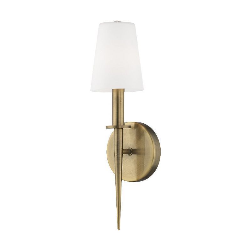 Antique Brass Wall Sconce with Opal White Glass Shade