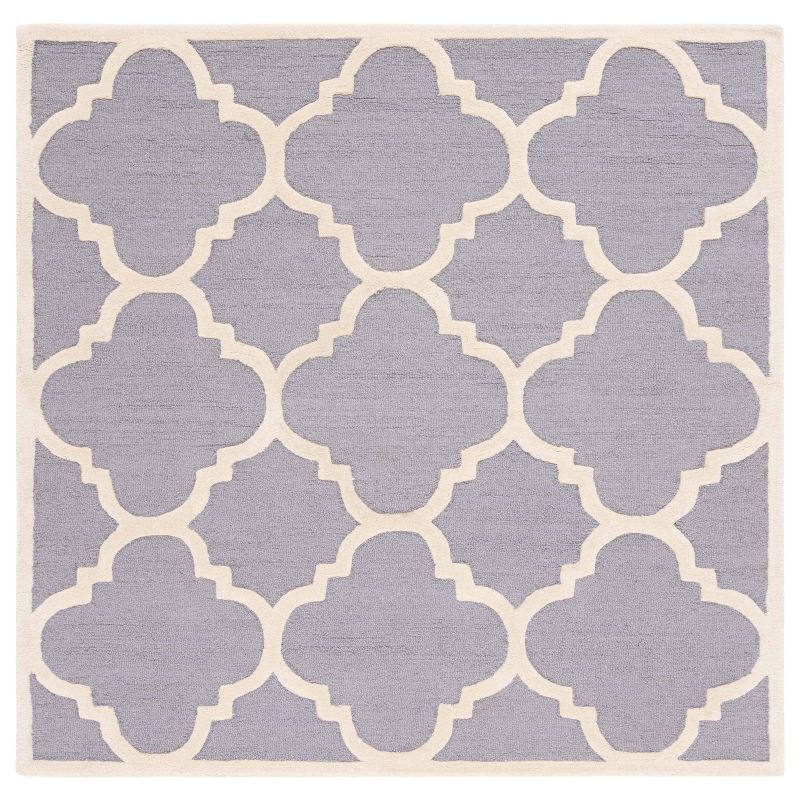 Ivory and Silver Hand-Tufted Wool Square Rug