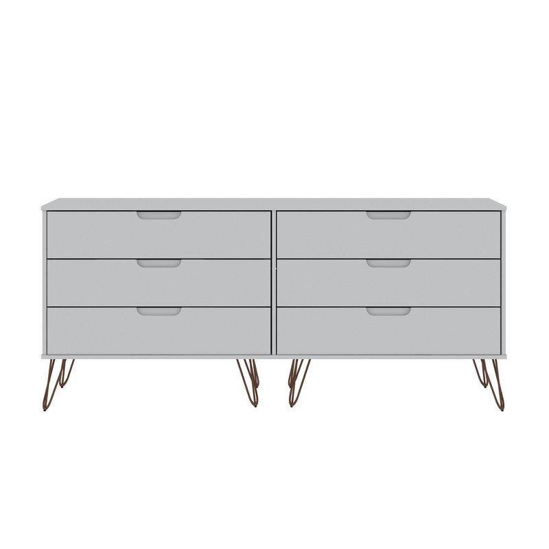 Mid-century Modern White Double Low Dresser with Metal Legs