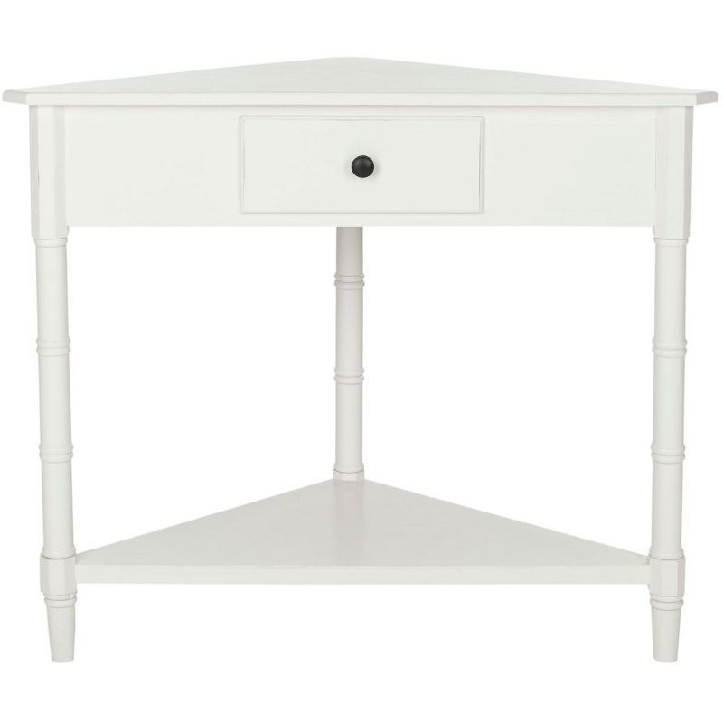 White Triangular Wood Corner Desk with Storage