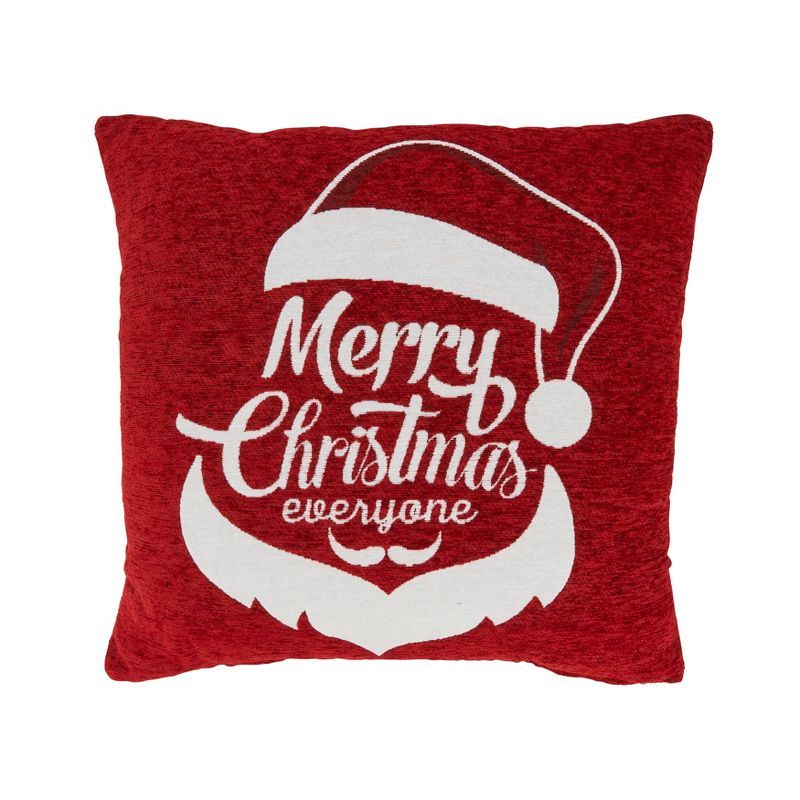 Festive Red and White Chenille Jacquard Santa Throw Pillow, 18" x 18"