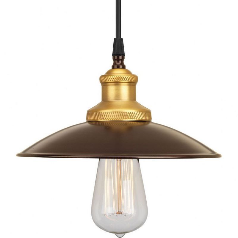 Antique Bronze Mini Pendant Light with Brass Accents