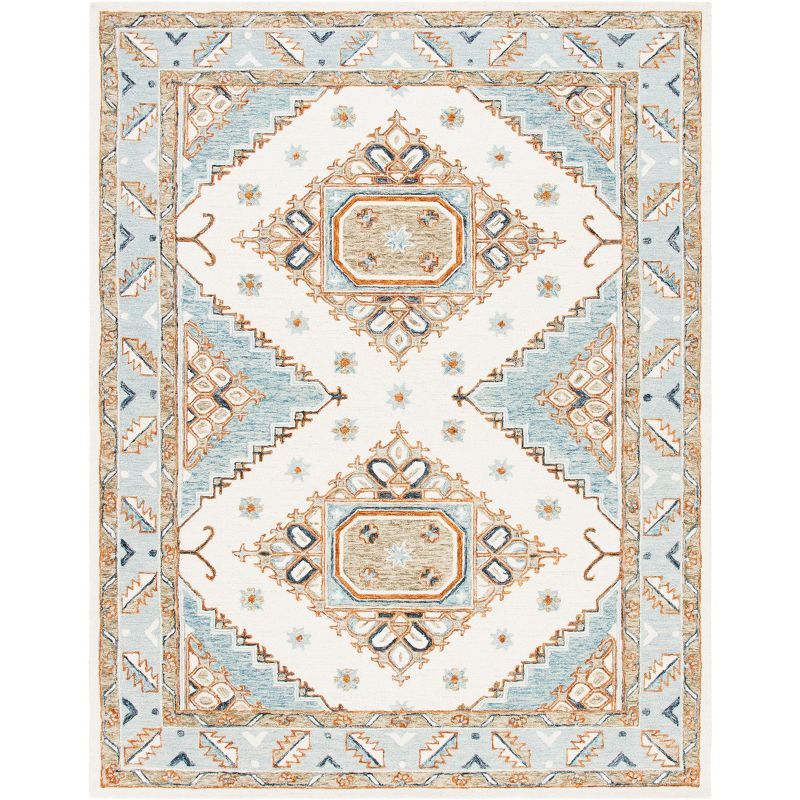 Ivory and Rust Medallion Wool 8' x 10' Handmade Tufted Rug