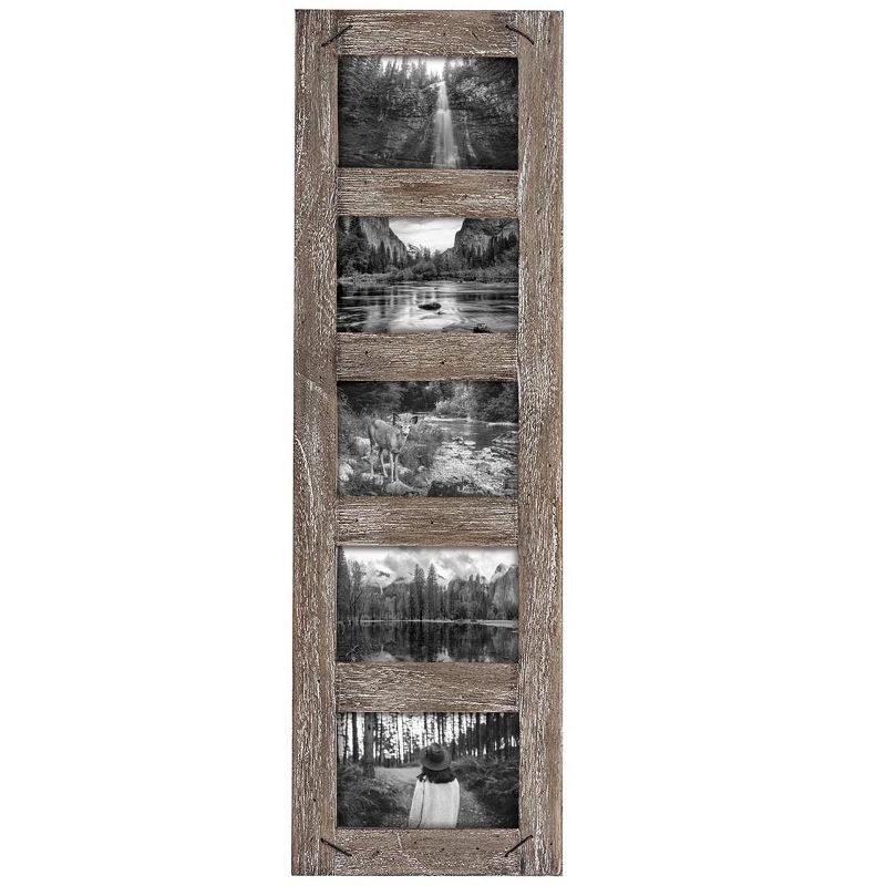 Rustic 26" Weathered Wood 5-Photo Frame with Nail Accents