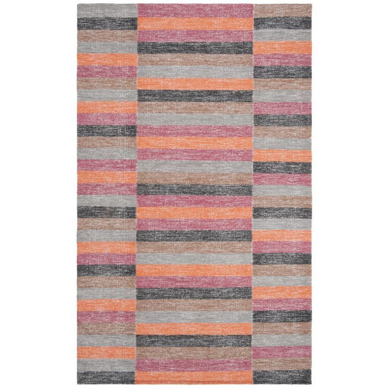 Rust and Gray Striped Kilim 8' x 10' Wool Cotton Area Rug