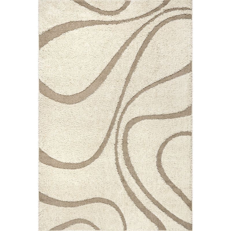 Carolyn Off-White Abstract Shag 5' x 8' Area Rug