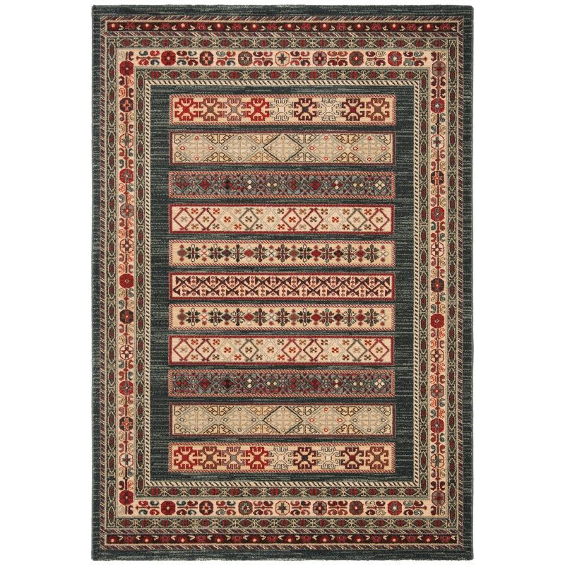 Ivory and Red Hand-Knotted Rectangular Synthetic Rug