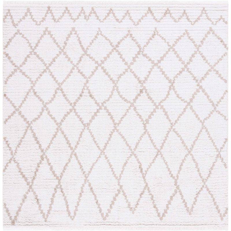 Ivory Beige Synthetic Flat Woven Square Area Rug