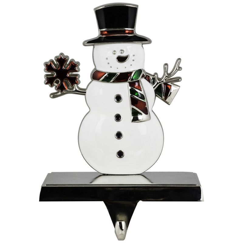 Festive Snowman Metal and Plastic Christmas Stocking Holder