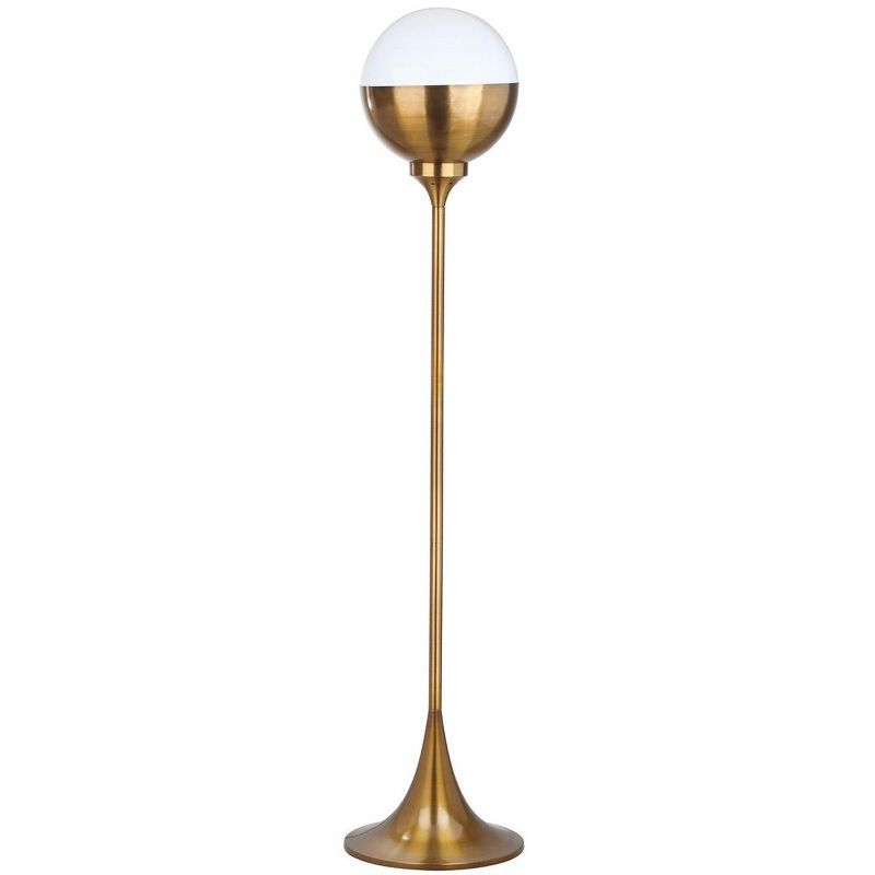 Renato 63.5" Brass Gold Contemporary Floor Lamp with White Globe Shade