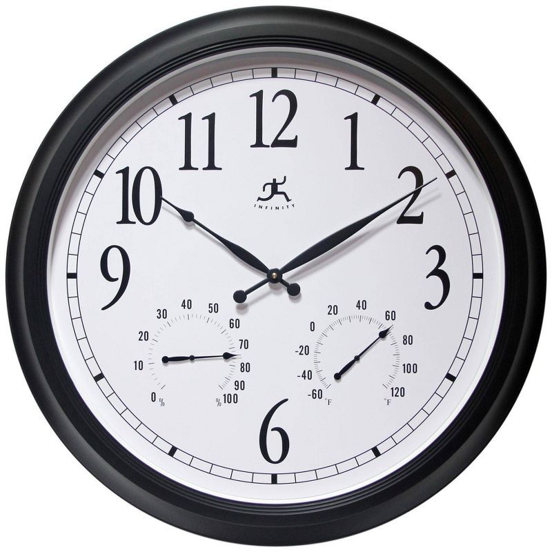 Oversized Black and White Outdoor Wall Clock with Thermometer and Hygrometer