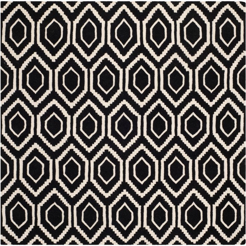 Handmade Black and Ivory Wool Tufted Square Rug