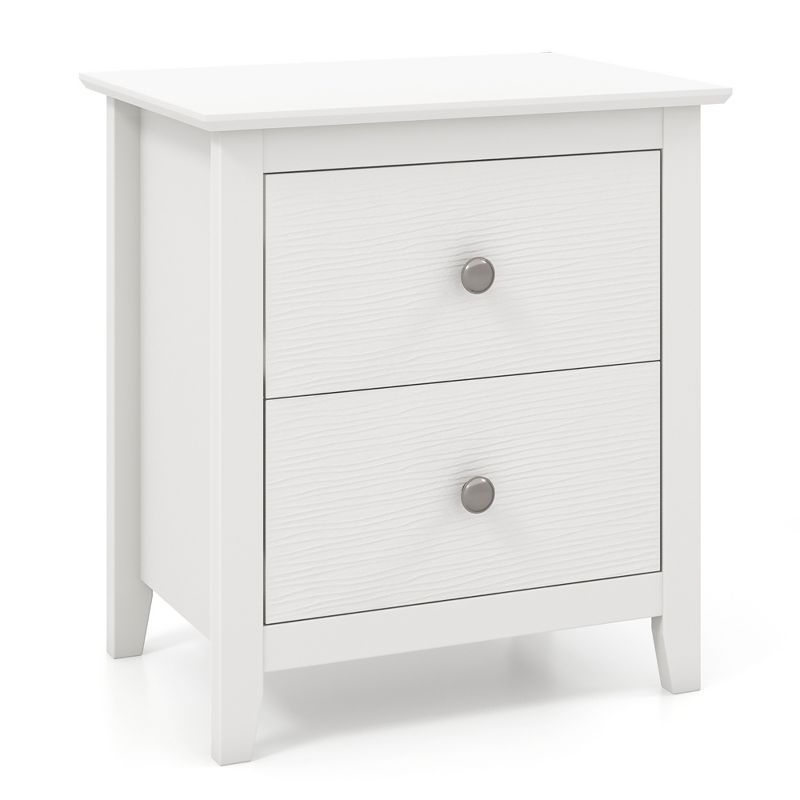 White MDF Modern Nightstand with 2 Drawers and Metal Knobs