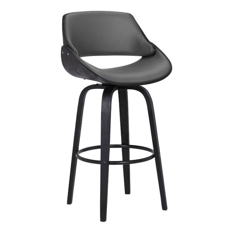 Sleek Modern 41.5" Swivel Barstool in Gray Faux Leather and Black Wood