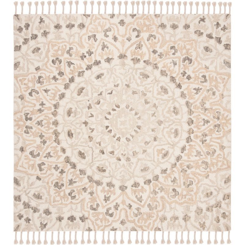 Ivory Taupe 6' x 6' Square Hand Tufted Wool Rug