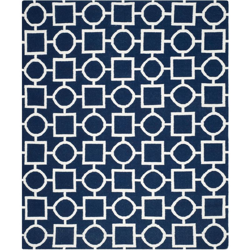 Navy and Ivory Geometric Wool 8' x 10' Area Rug