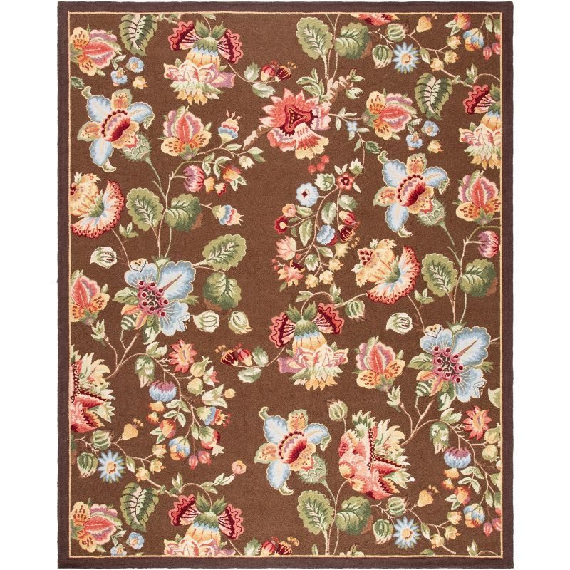 Hand-Knotted Floral Brown Wool Rectangular Area Rug - 8'9" x 11'9"