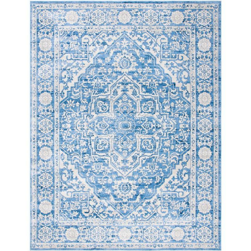 Ivory and Navy 8' x 10' Synthetic Washable Reversible Area Rug