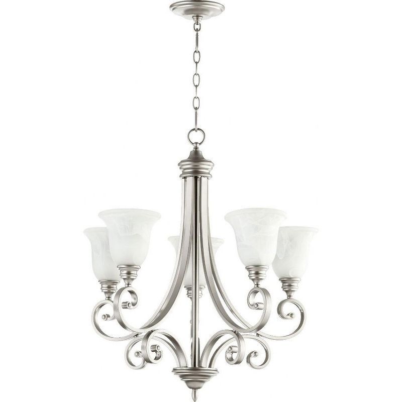 Classic Nickel Faux Alabaster 5-Light Glass Chandelier