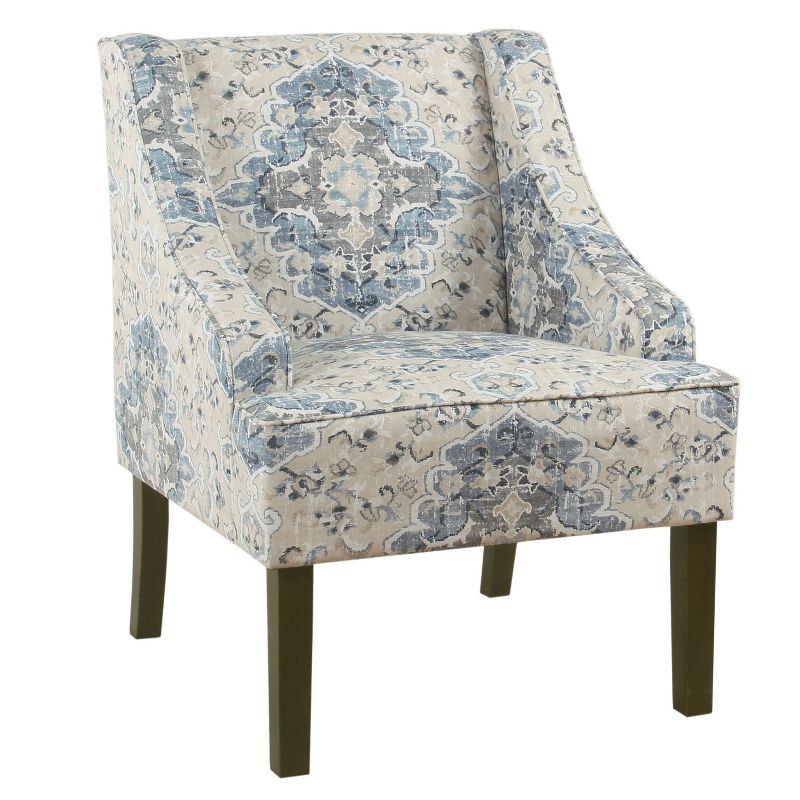 Antique Blue Classic Swoop Accent Armchair with Wood Legs