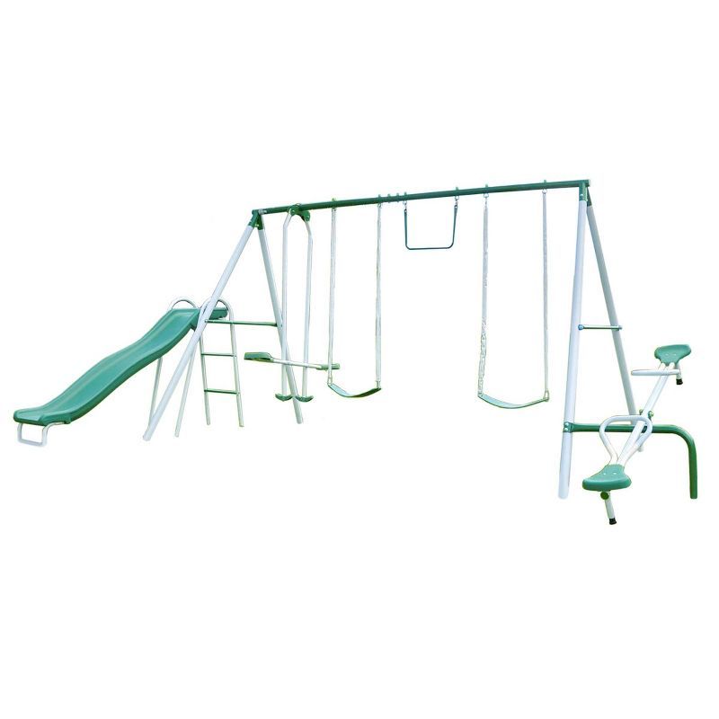 Live Oak White and Green Metal Swing Set with Slide