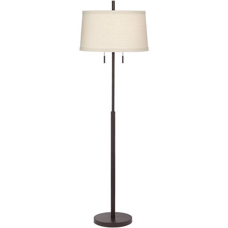 Bronze Adjustable Floor Lamp with Off-White Drum Shade