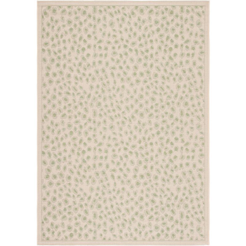 Beige and Green Spotted Synthetic Indoor/Outdoor Area Rug