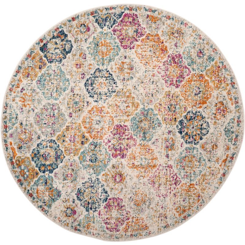 Madison 8' Round Cream and Multicolor Synthetic Area Rug