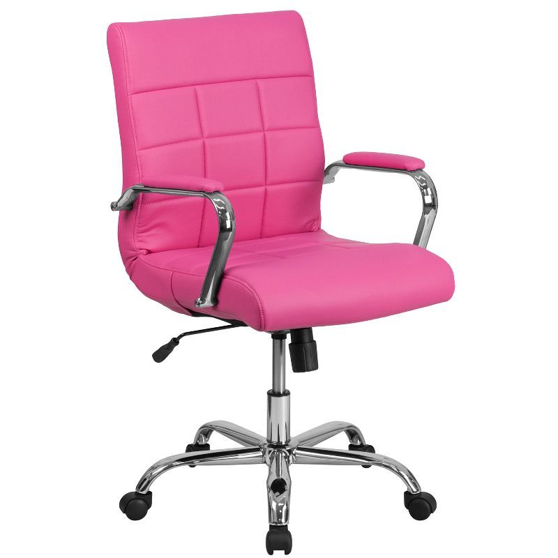 Vivian Mid-Back Pink Vinyl Swivel Executive Chair with Chrome Base