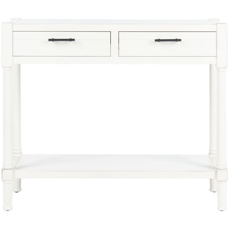 Elegant Distressed White Wood & Metal Console Table with Storage