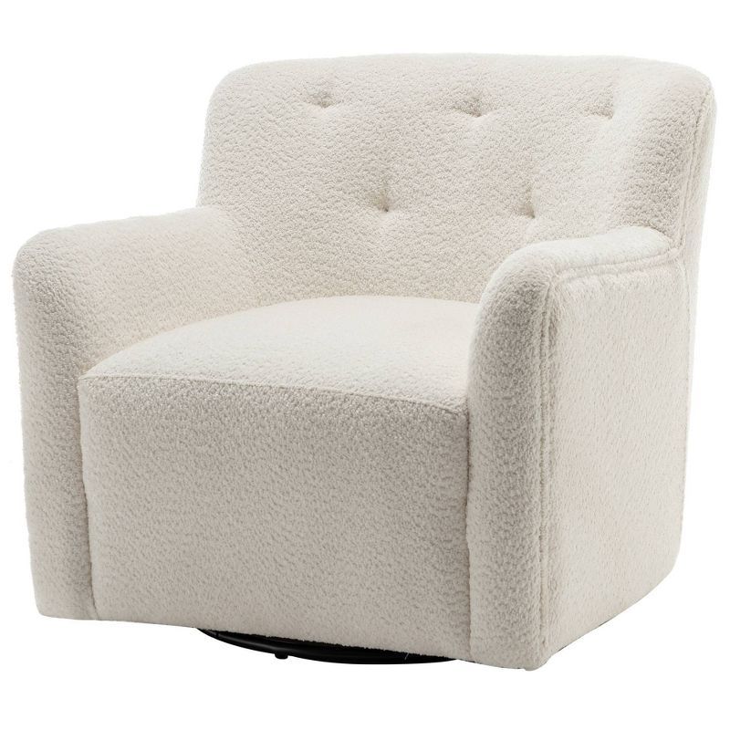 Cream Barrel Swivel Accent Chair with Wood Frame