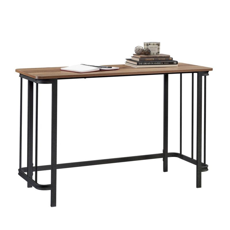 Etched Oak and Black Metal Writing Desk