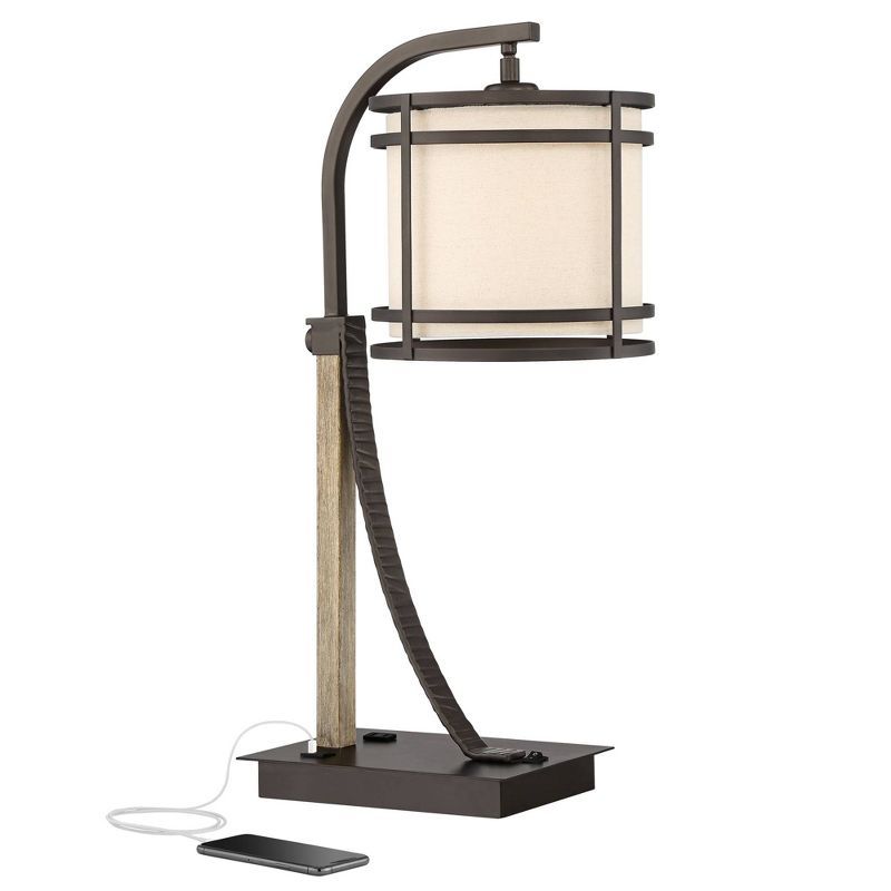 Bronze Industrial Desk Lamp with USB and AC Power Outlet