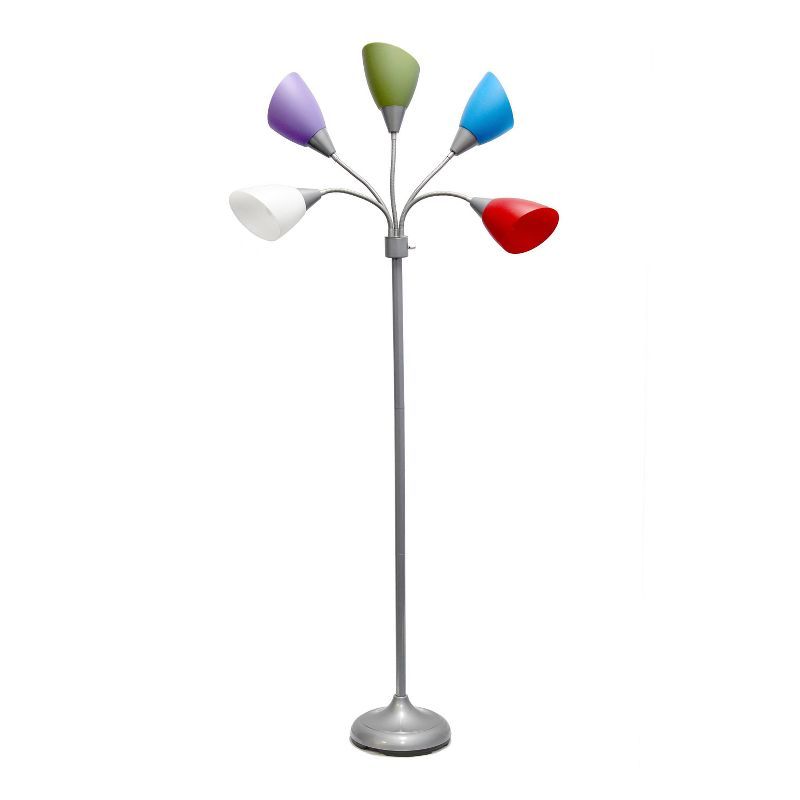 67" Contemporary Silver Multi-Head Adjustable Gooseneck Floor Lamp for Kids