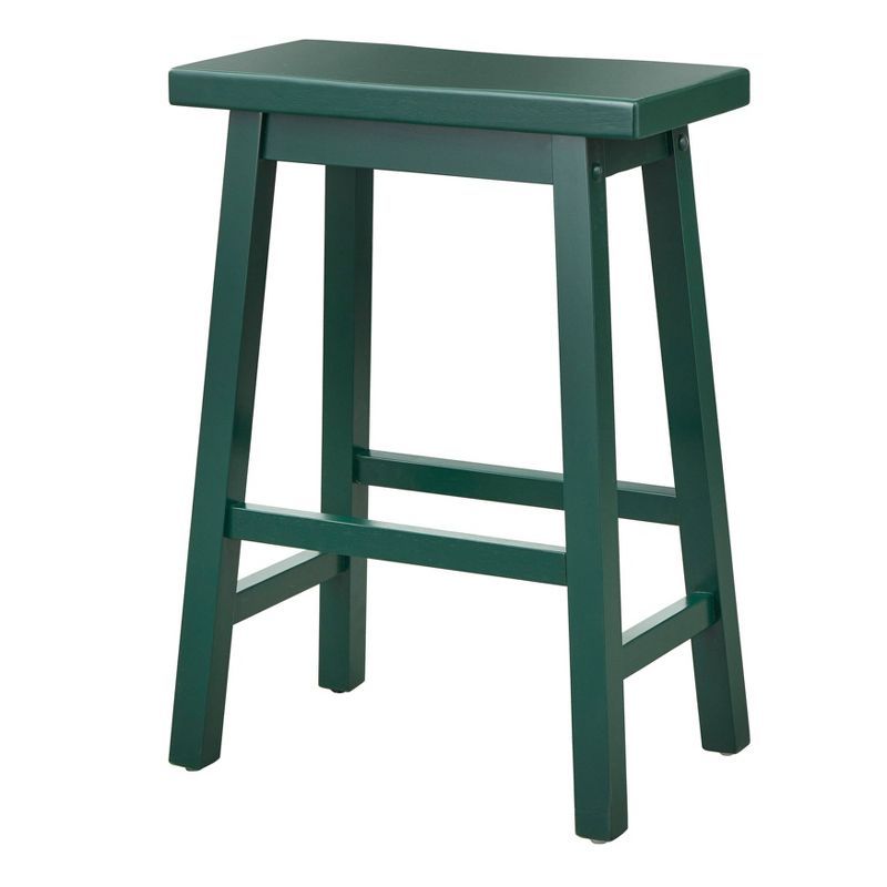 Green 24-Inch Solid Wood Counter Height Saddle Stool