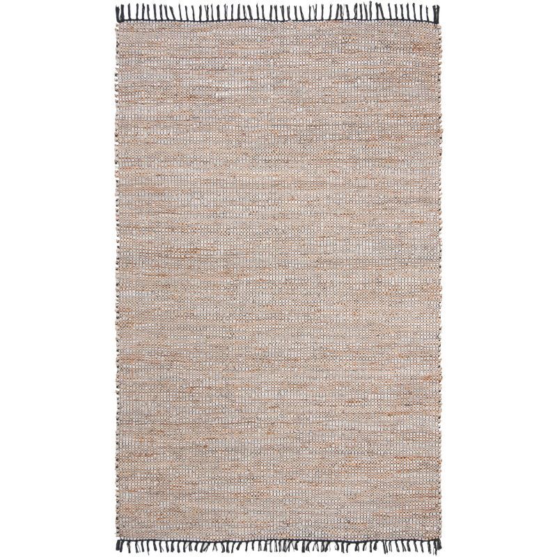 Handwoven Silver Leather & Cotton 5' x 8' Vintage Rug