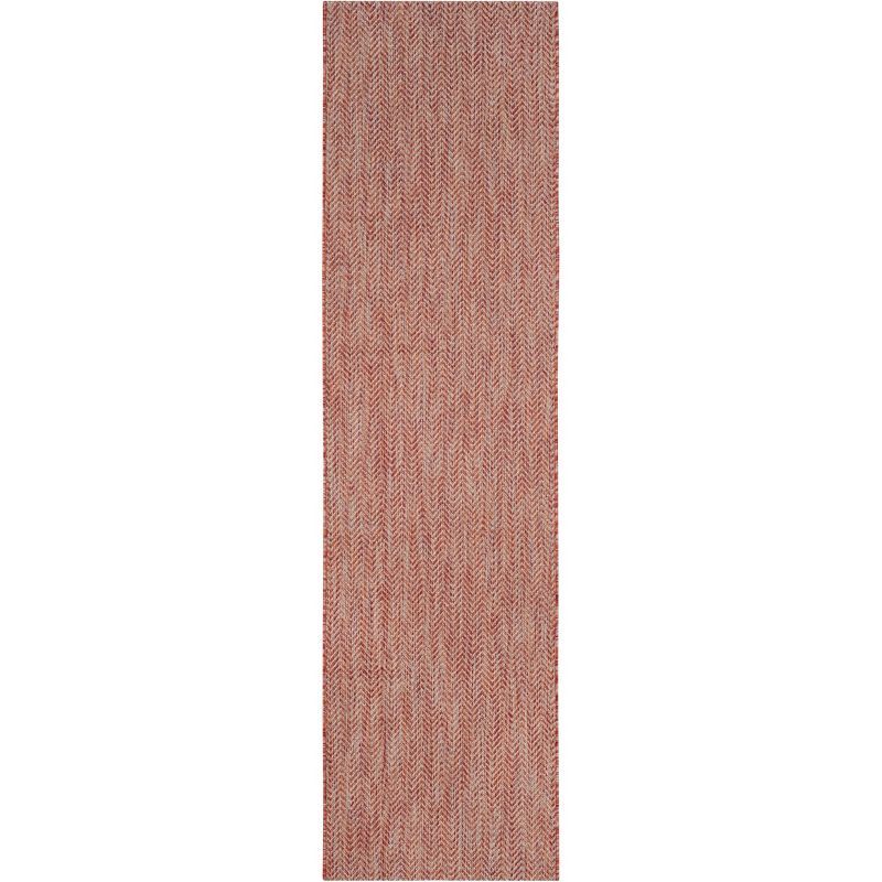 Red and Beige Chevron Indoor/Outdoor Runner Rug