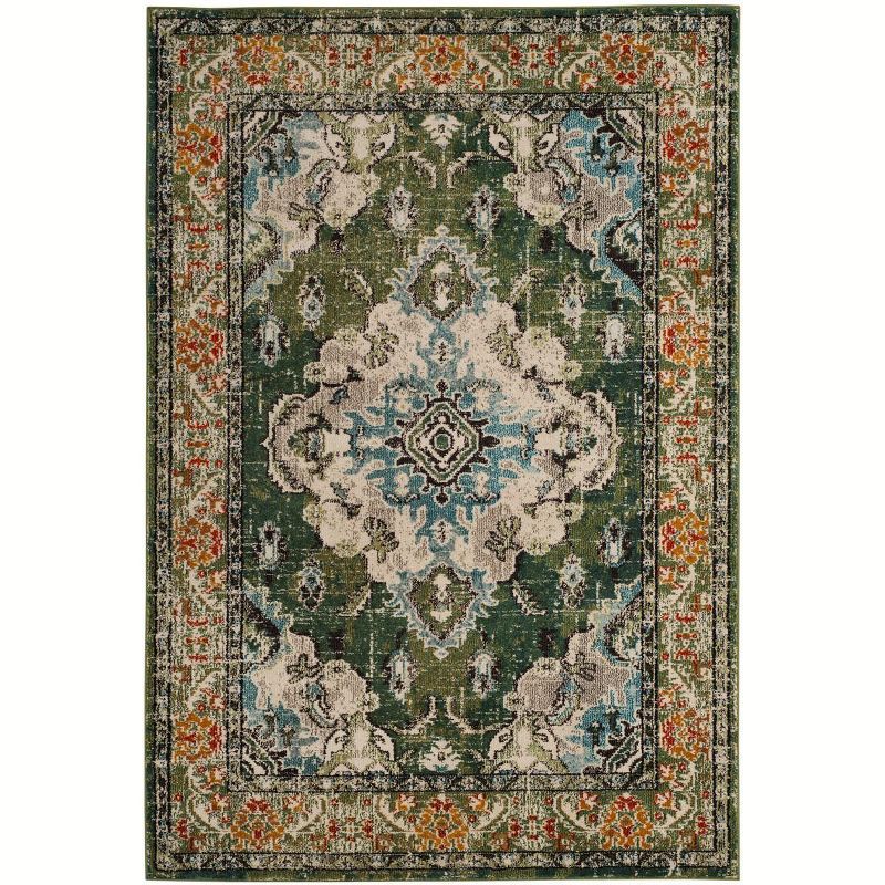 Bohemian Chic Light Blue & Forest Green Synthetic Area Rug - 5'1" x 7'7"