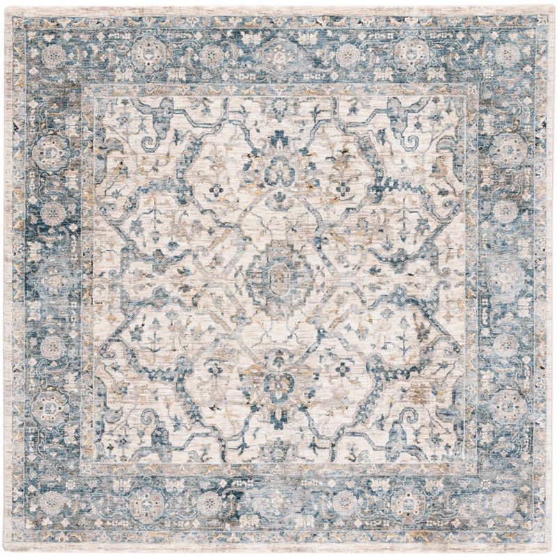 Ivory and Blue Hand-knotted Square Synthetic Area Rug