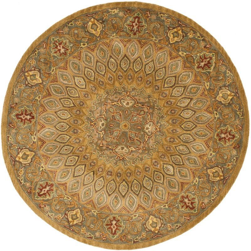 Hand-Tufted Light Brown and Grey Wool Round Area Rug