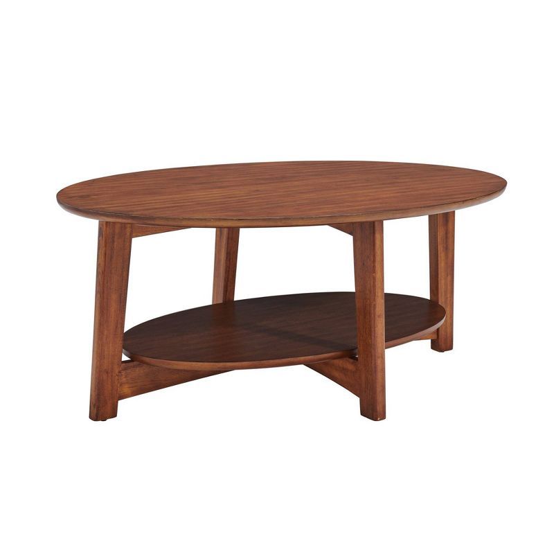 Elegant Oval Mid-Century Chestnut Wood Coffee Table with Floating Shelf