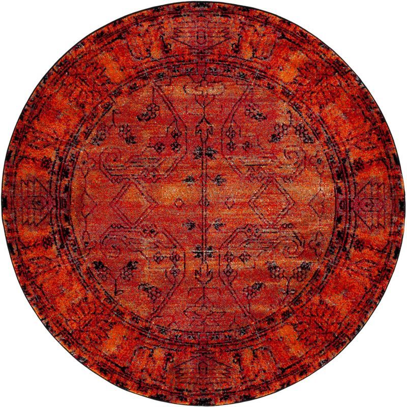 Handmade Red Round Synthetic Non-slip Area Rug