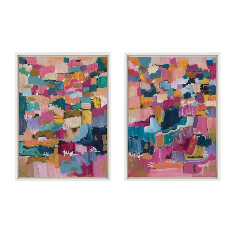 Sylvie Applause Multicolored Abstract Canvas Art Set with White Frame