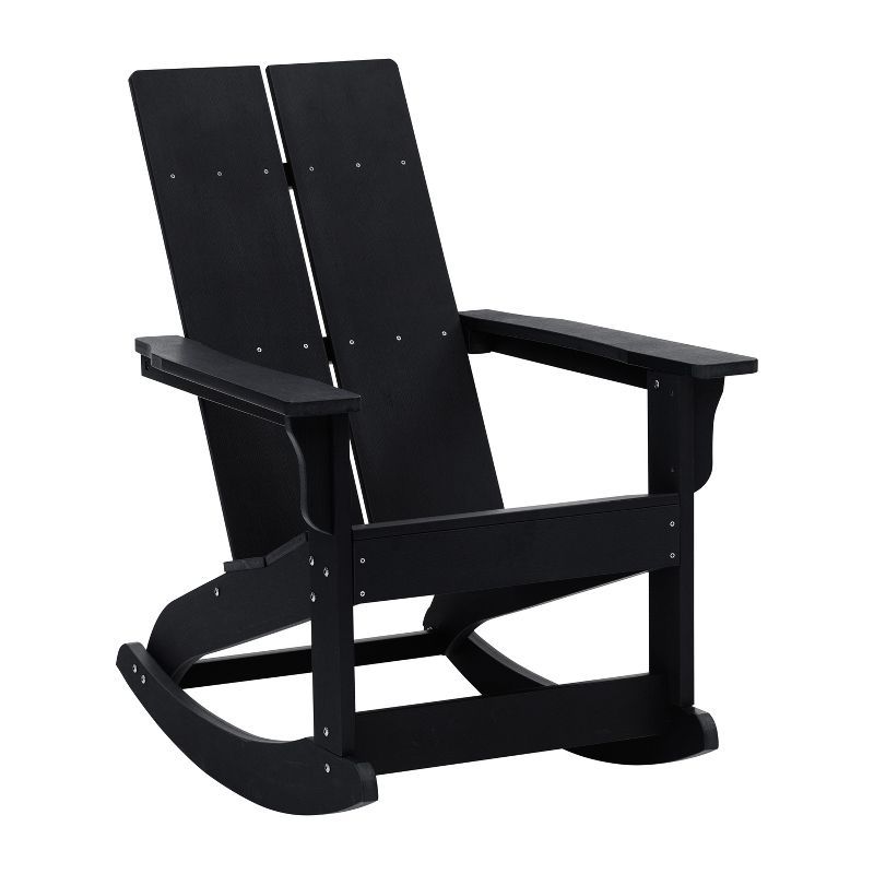 Emma + Oliver Black Poly Resin Adirondack Rocking Chair with Arms