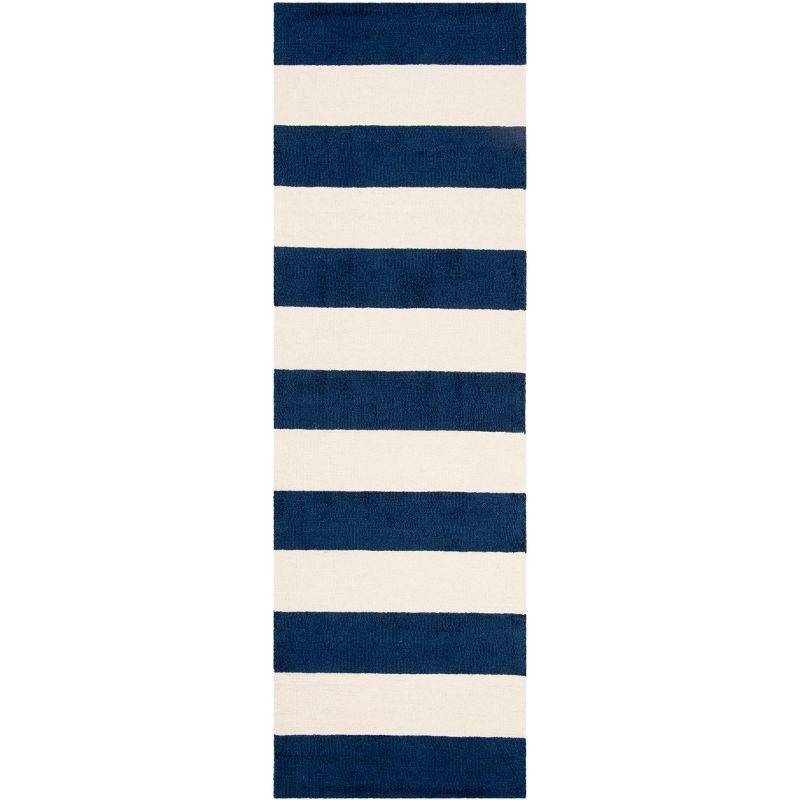 Navy and Ivory Striped Wool Kids Runner Rug