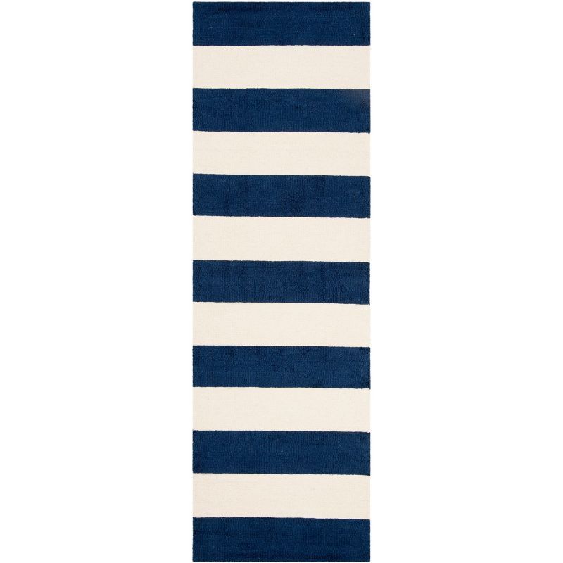 Navy and Ivory Striped Wool Kids Runner Rug