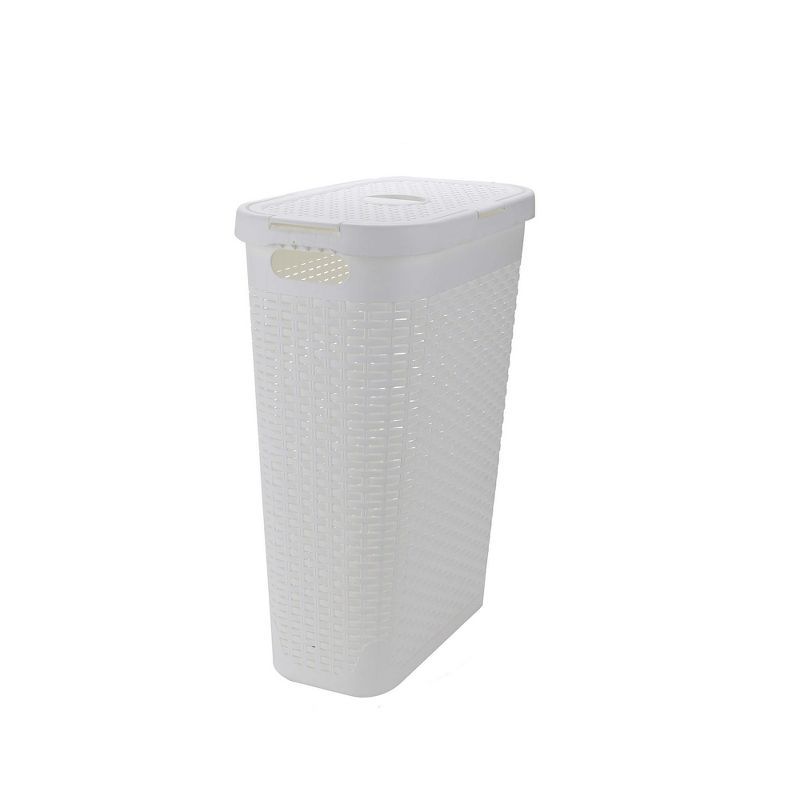 White Slim Rectangular Wicker Laundry Hamper with Lid