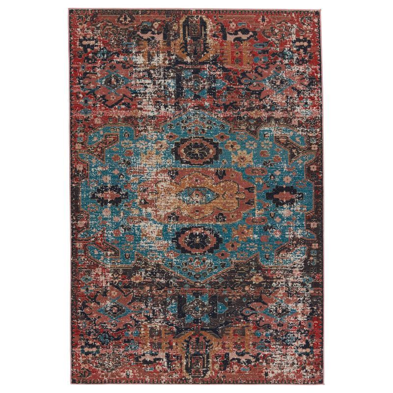 Presia 8' x 10' Red and Teal Synthetic Reversible Area Rug