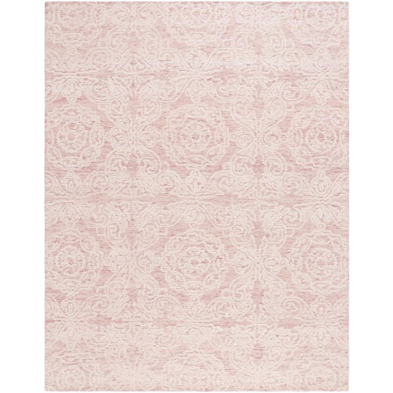 Ivory and Pink Hand-Tufted Wool 8' x 10' Area Rug