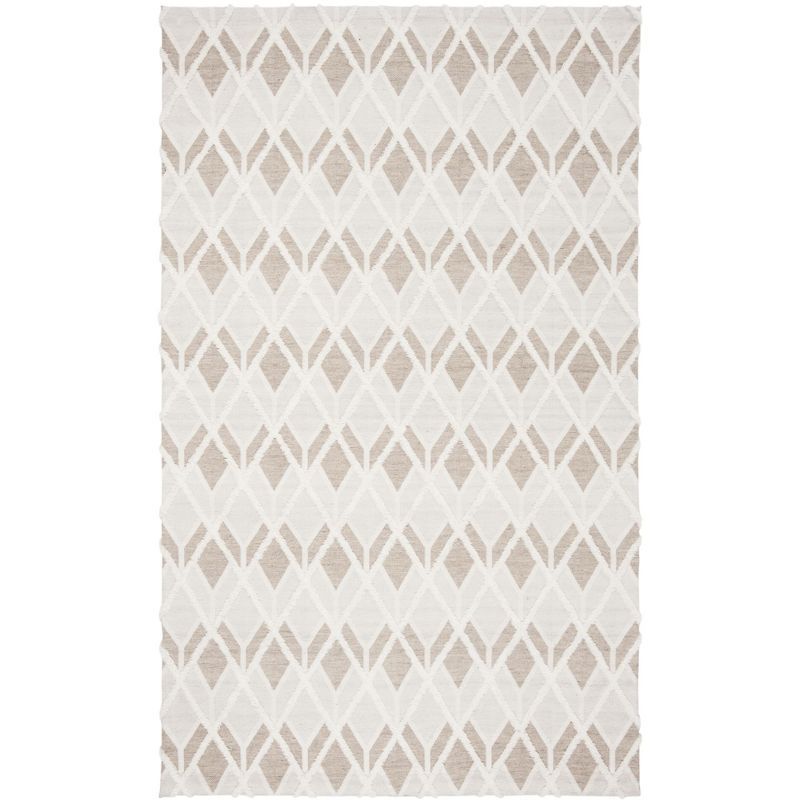 Ivory Geometric Flat-Woven Wool Blend 59" Rug
